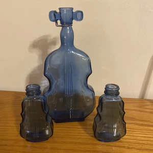 Vintage Cobalt Blue Violin Glass Bottles Set Of 3  - Picture 1 of 10