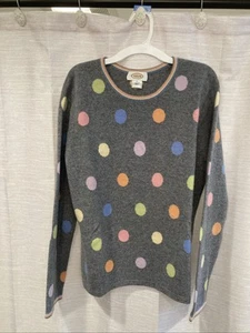 Talbot’s Women’s Lg Sweater Grey W/ Multi Colored Polka Dots 100% Cashmere - Picture 1 of 6