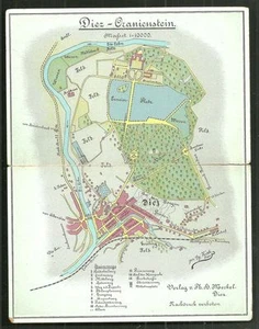 Diez an der Lahn Map Art Nouveau Rheinland-Pfalz Germany ca 1898 - Bild 1 von 2
