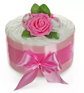 Windeltorte rosa für Mädchen ROSENBLÜTE | Geschenk zur Geburt Babyparty - Bild 1 von 5