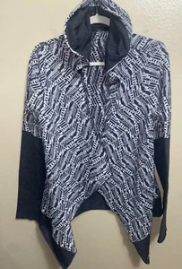 Prana Graceful Wrap Sweater Cardigan Hoodie Shrug Womens Medium Gray White - Picture 1 of 7