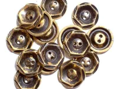 Goldtone 2-Hole Round Button 3/4 inch Plastic New Old Stock x 1 Piece Bin B - Image 1 of 4