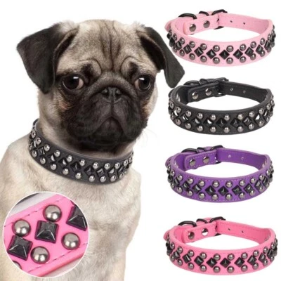 Soft Leather Spiked Studded Pet Dog Collar Rivets Adjustable Puppy Cat Chihuahua - Image 1 of 4