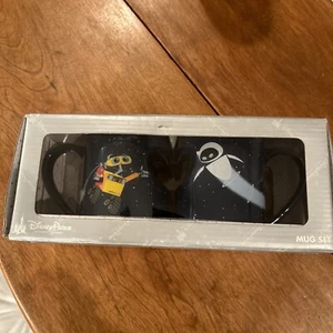 Disney Parks Original Wall-E & Eve 12oz Mug Set Pixar Hand Grip Cut Out Heart - Picture 1 of 4