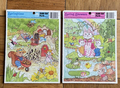 2 Vintage 1987 Puzzles Spring Time Spring Showers Frame Tray Golden Western - Image 1 of 3