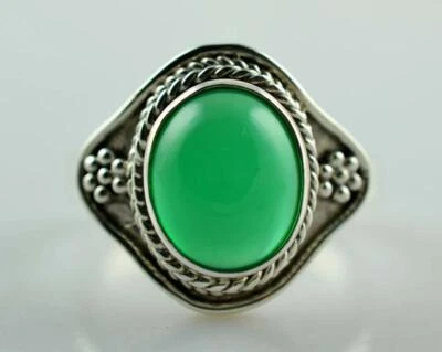 Anillo de piedra de ónix verde, plata de ley 925, piedra preciosa ovalada, anillo llamativo Foto 1 de 4
