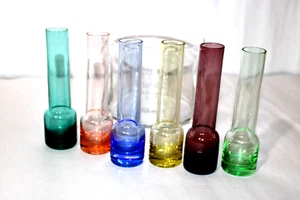 6 Glass Weighted Bud Vase Tall Shot Glasses 5.75”, plus glass candle holder - Picture 1 of 8