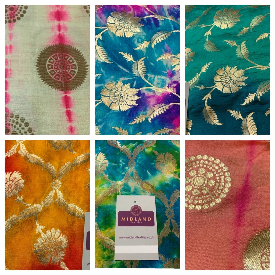 Half Metre Gold Floral Two Tone Pure Silk Banarsi indian Brocade Fabric MP1330 - Image 1 of 1