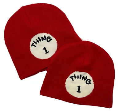Universal Studios Thing 1 2 Gorro Gorra Tejido Rojo Reversible Juego de 2 Foto 1 de 4