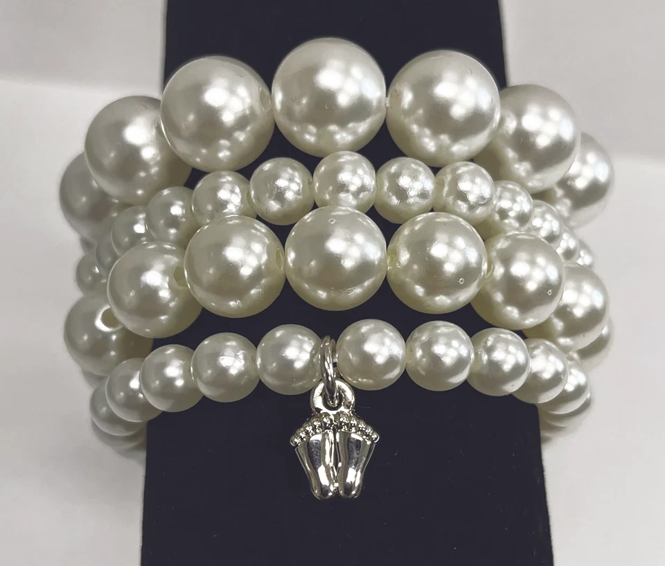 Pearl Bracelet Four Strand with Precious Feet Pro-Life Awareness Bracelet - Image 1 of 1