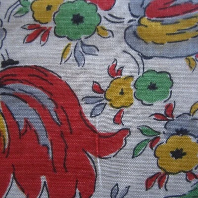 50cm x 93cm Stylised Floral Red Green 1930s 1940s Vintage Cotton Rayon Fabric  - image 1 of 4