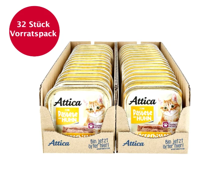 32 x 100g Attica Katzennahrung Pastete Huhn Vorratspack Katzenfutter - Bild 1 von 1