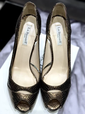 LK BENNETT BRONCE CUERO PIEL SERPIENTE PEEP TOE TACONES DE AGUJA TALLA 41 UE Foto 1 de 4