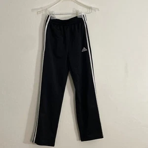 Adidas Youth M (10-12) Black White Three Striped Track Pants Joggers Polyester - Picture 1 of 6