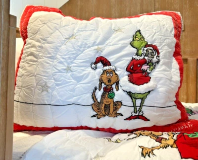 Disney Pottery Barn Grinch Christmas pillow Sham Dr Seuss Holiday Gift party h - Image 1 of 4