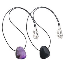 Black/Purple Natural Stone Oval-shaped Pendant Necklace Including Leather Cord
