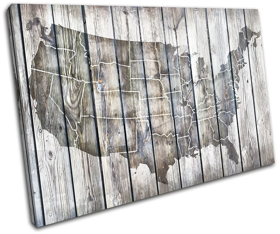 Impresión de imágenes de arte de pared de lienzo único banderas mapas de madera vintage de Estados Unidos Foto 1 de 1