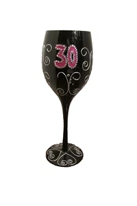black wine glass for that '30' occasion, glass w/silver deco 9" tall (E hutch) - Picture 1 of 4