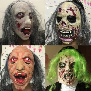 Scary Latex Halloween Mask Vampire Zombie Wig Mask Halloween Costume Party - Picture 1 of 9