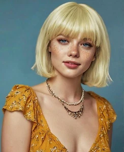 Girls Golden Mushroom Wig Short Bob Wig with Bangs Blonde Bowl Cut Wig Cap for W - Picture 1 of 7