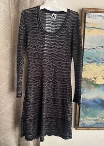 M Missoni Knit Mini Dress Womens Sz Small Black Silver Glitter Zigzag Vintage - Picture 1 of 14