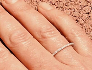 Dainty 1.5mm CZ Stack Eternity Wedding 925 Sterling Silver Band Ring - Picture 1 of 8