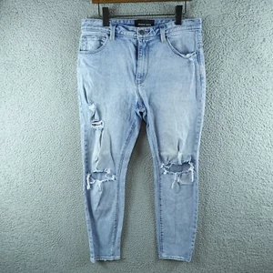 Abrand Mens Jeans 32 Blue Dropped Slim Distressed Medium Wash Zip Tear Trouser - Picture 1 of 12