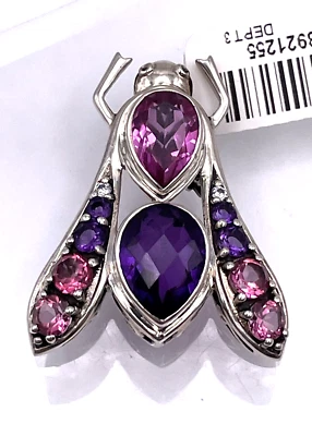 NICKY BUTLER SS Amethyst, Pink Topaz, & CZ Bee Pin/Enhancer Pendant - NWT - Image 1 of 4