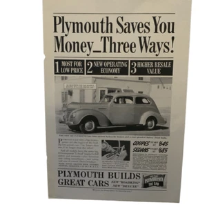 Vintage 1939 Plymouth Saves you Money Ad Advertisement - Picture 1 of 4