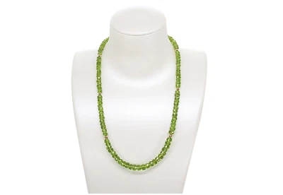 Natural Peridot Necklace 9K Gold Clasp 10K Gold Beads Eye Clean Clarity 17 Inch - Image 1 of 4