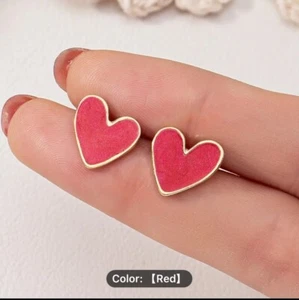 Valentine Heart Shape Small Red Stud Fashion Earrings Pair Gift For Women Girls - Picture 1 of 2