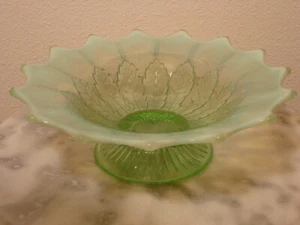 Northwood Leaf and Beads Green Opalescent Novelty Dome Footed Bowl  - Picture 1 of 2