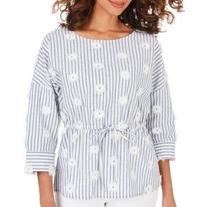 Foxcroft Marina bestickt gestreift Blumen Top Damen 14 Malibu blau NEU - Bild 1 von 8