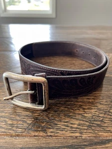 Silpada Designs Z9038B Brown Floral Embossed Genuine Leather Belt Size M - Picture 1 of 9
