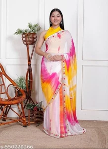 Women's Chiffon saree with Separate Blouse Piece - Picture 1 of 4