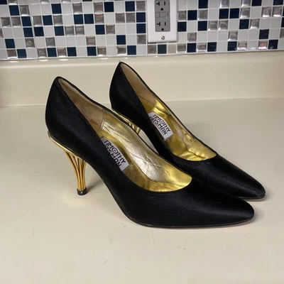 Zapatos de salón Timothy Hitsman Vintage Textura satinado negro talla 6 Golden Cage Heel Foto 1 de 4