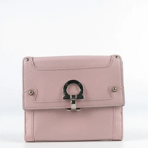 Ferragamo 22 5074 Rosa Leder Silber Gancino Geldbörse mit Doppelfaltung - Bild 1 von 2