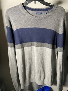 Mens IZOD Casual Sweater Striped Navy Gray Size Medium NWT - Picture 1 of 8