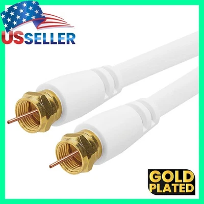 Long F-Type Coaxial Cable 75 100 Feet A/V Satellite Coax Cord Antenna Wire White - Image 1 of 4