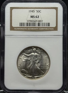 1945 Walking Liberty mezzo dollaro 50c NGC MS 62 - Foto 1 di 4