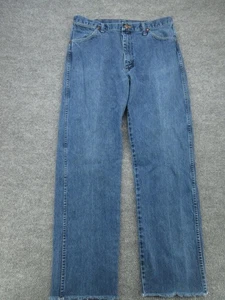 Wrangler Jeans Herren blau Denim gerades Bein roher Saum ausgefranster Cutoff fünf Taschen - Bild 1 von 15