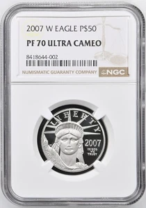 2007 Proof $50 Platinum Eagle 1/2 oz NGC PF-70 ULTRA CAMEO -002 - Picture 1 of 2