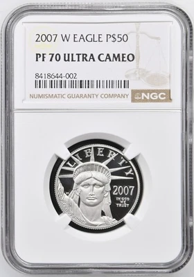 2007 Proof $50 Platinum Eagle 1/2 oz NGC PF-70 ULTRA CAMEO -002 - Image 1 of 2