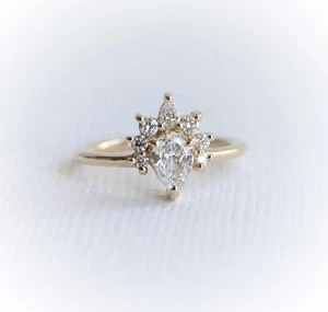 0.50 ct. Pear Diamond Crown Ring, Pear Diamond Engagement Ring - Picture 1 of 5