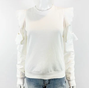 Rebecca Minkoff White Cold Shoulder Ruffle Sweater Size M Casual Classic Preppy - Picture 1 of 7