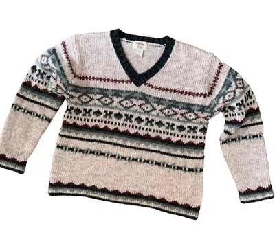 Suéter Nórdico Cuello en V Pescador Mezcla Lana Años 90 De Colección Talla Mediana Foto 1 de 4