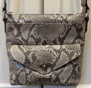 Borsa a tracolla Carlos Santana finta pelle di serpente beige grigio marrone borsa vegan borsa con patta - Foto 1 di 15