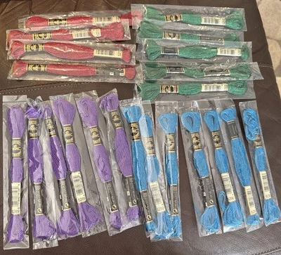 22 DMC Embroidery Mouline Metallise Metallic Thread Floss Purple Blue Red Green - Image 1 of 4