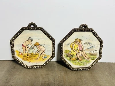 2 grabados esculpidos de cuatro dimensiones vintage Artini pintados a mano doble grabado Foto 1 de 4