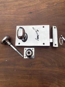 ~LARGE CHROME PLATED BRASS GEORGIAN STYLE RIM LOCK~HINGED ON THE LEFT - Picture 1 of 3